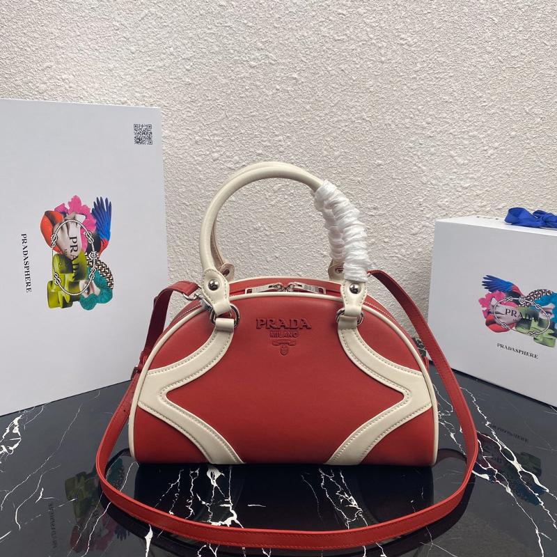 Prada 1BB070 plain leather red and white